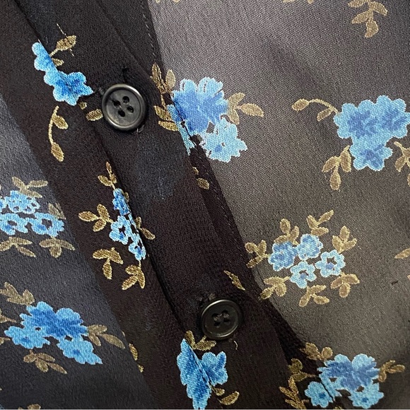 Reformation black blue floral print collared 1/2 button short sleeve mini dress - Picture 7 of 13